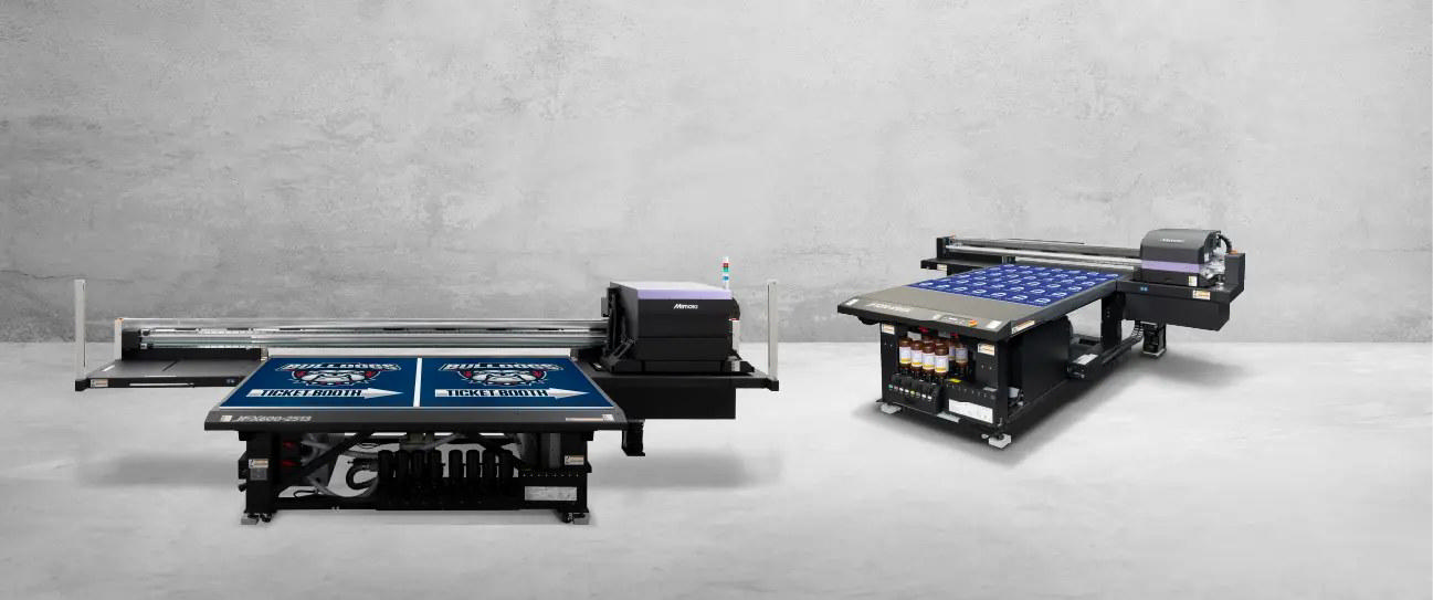 Mimaki JFX600 and UJF UV flatbed printers